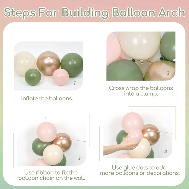 Leraqertra 136pcs Pink and Green Balloon Arch Kit with Metallic Gold Sand White Sage Green and Pink Balloons for Boho Baby in Bloom Baby Bridal Shower Gender Reveal Birthday Party Decorations - Image 2