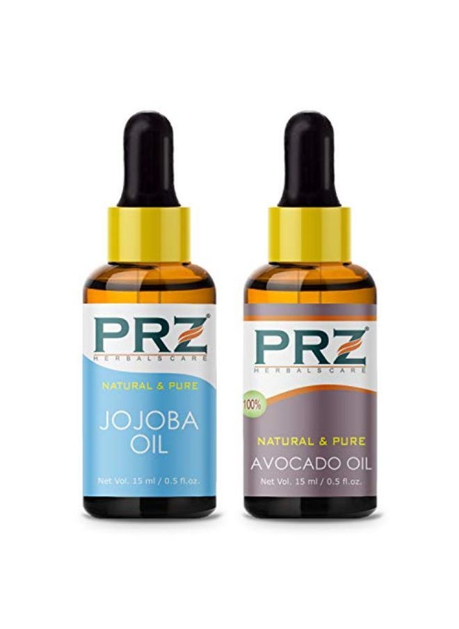 PRZ Combo Of Cold Pressed Jojoba & Avocado Carrier Oil, 100% Pure Natural & Therapeutic Grade Oil For Aromatherapy, Body Massage, Skin Care & Hair Growth (15Ml Each)  - Image 1