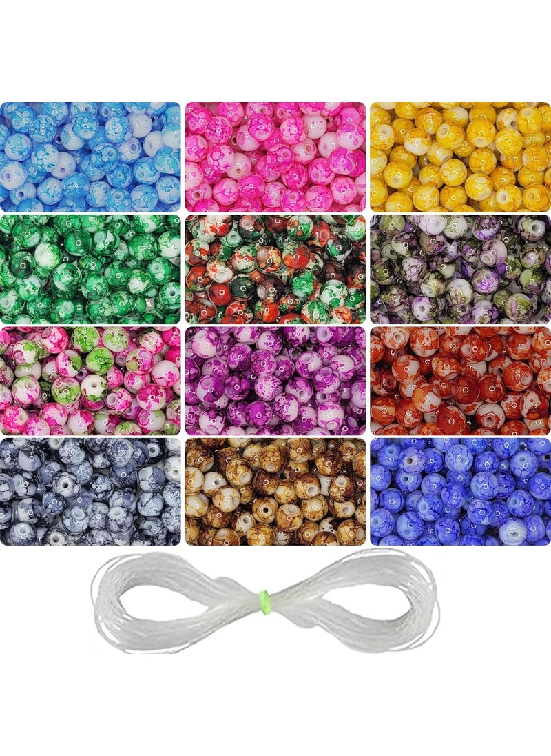 INDIKONB - INDIKONB 420 Marble Glass Pearl Beads - 8mm Multicolour Round Beads for Jewelry Making (8mm, Multicolour - Sorted) - Image 1