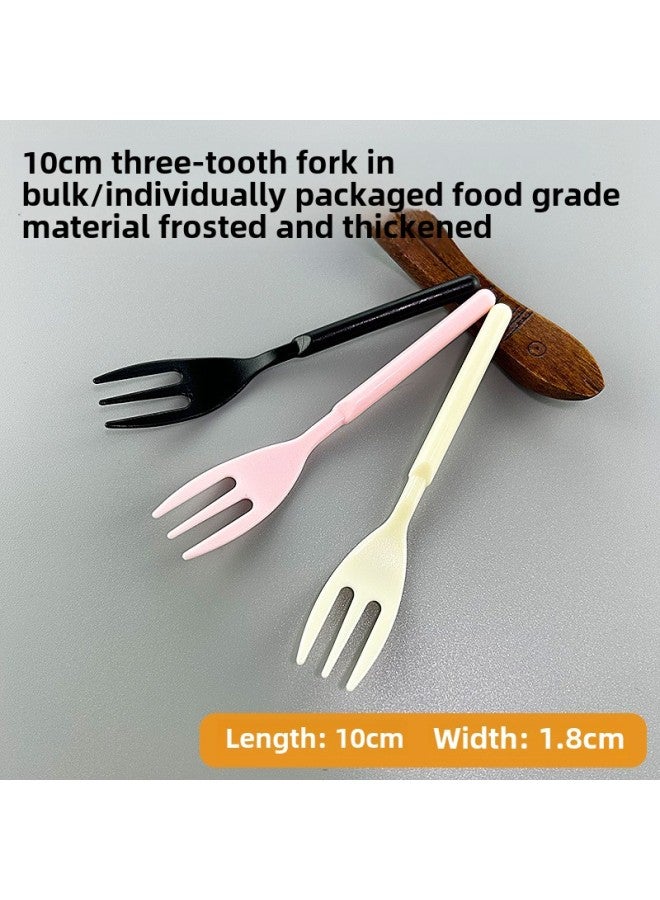 10cm Short Handle Three-tooth Fork Dessert Cake Western Point Plastic Fork Disposable Pastry Fruit Fork Independent Packaging Fork-Color:Yellow Independent Packaging - Image 3