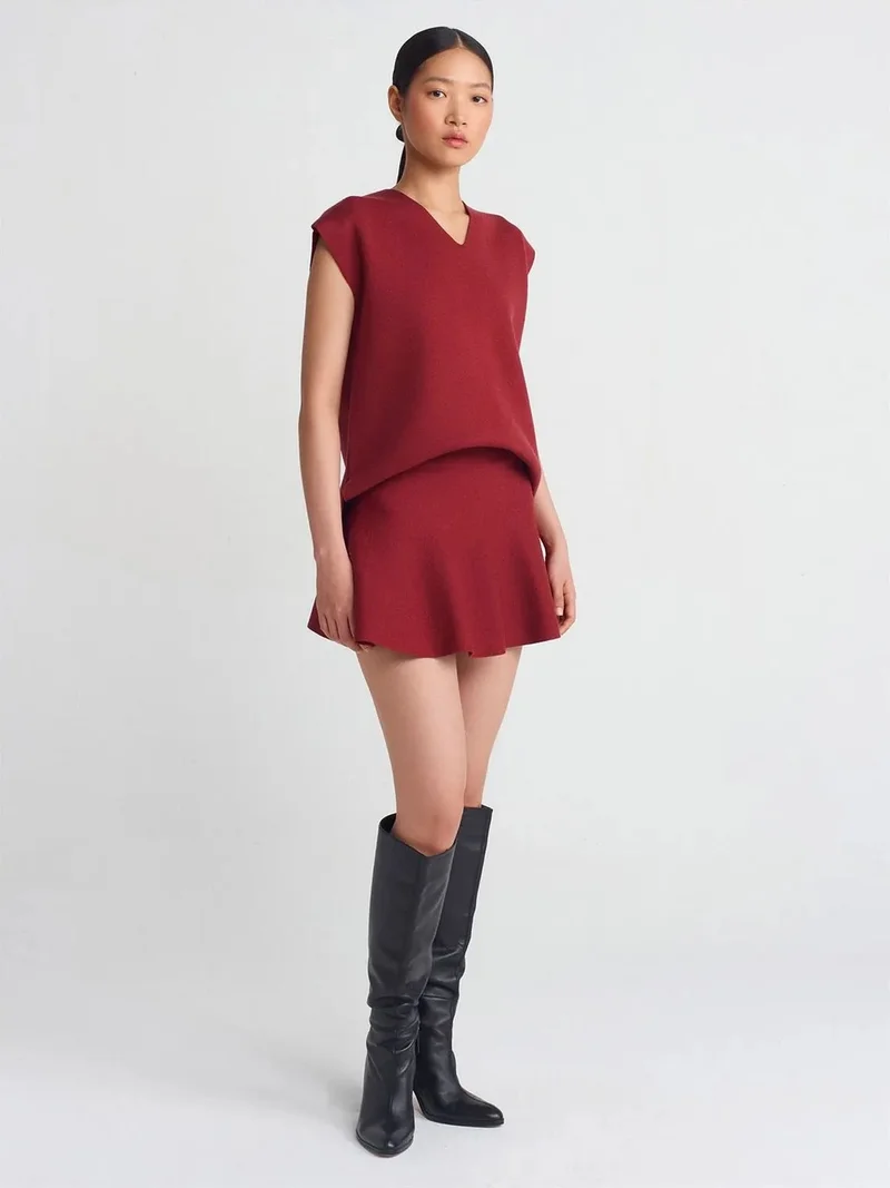 Dilvin DILVIN Mid-Waist Ribbed Knit Skater Mini Skirt