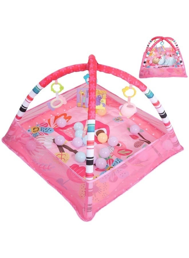 GGEROU Baby Gym Play Mat, Tummy Time Activity Mat,8-in-1 Tummy Time Mat, Washable Ball Pit with 18 Balls, Infant Play Mat,Detachable Toy for Sensory Exploration and Motor Skill Development (Pink) - Image 1