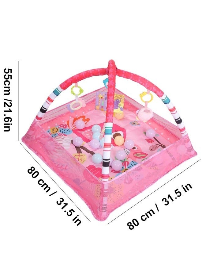 GGEROU Baby Gym Play Mat, Tummy Time Activity Mat,8-in-1 Tummy Time Mat, Washable Ball Pit with 18 Balls, Infant Play Mat,Detachable Toy for Sensory Exploration and Motor Skill Development (Pink) - Image 2