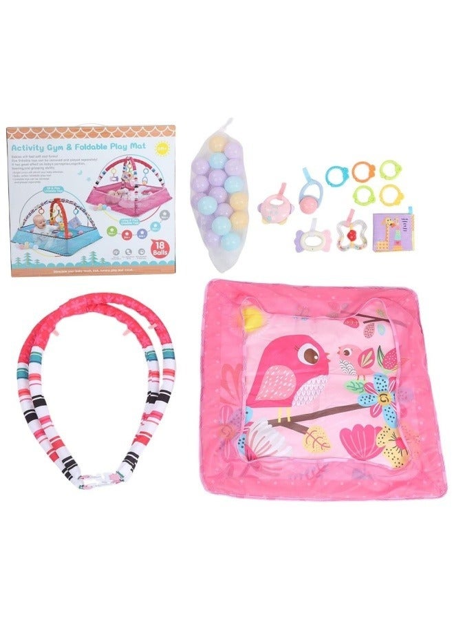 GGEROU Baby Gym Play Mat, Tummy Time Activity Mat,8-in-1 Tummy Time Mat, Washable Ball Pit with 18 Balls, Infant Play Mat,Detachable Toy for Sensory Exploration and Motor Skill Development (Pink) - Image 3