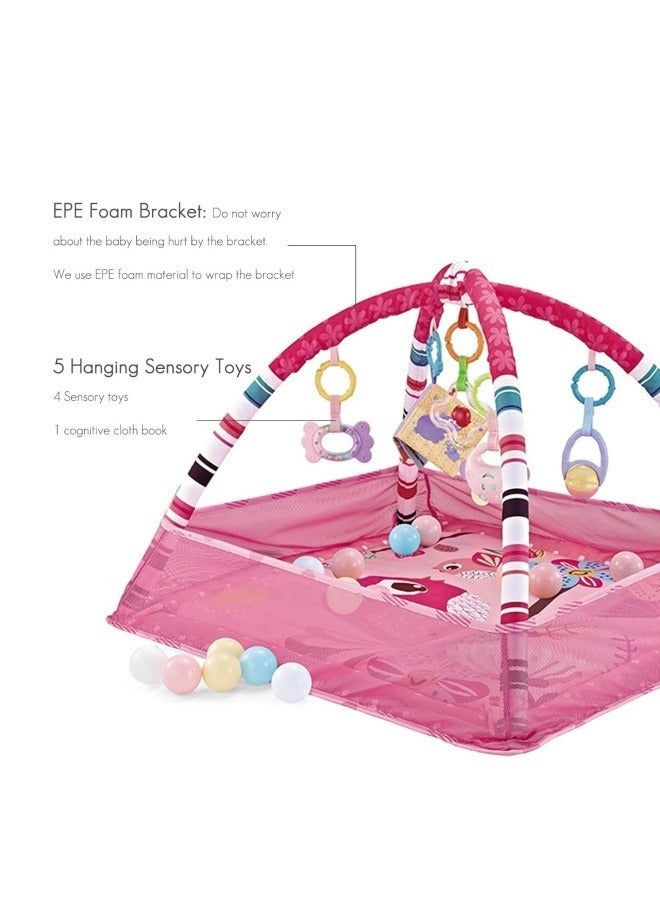 GGEROU Baby Gym Play Mat, Tummy Time Activity Mat,8-in-1 Tummy Time Mat, Washable Ball Pit with 18 Balls, Infant Play Mat,Detachable Toy for Sensory Exploration and Motor Skill Development (Pink) - Image 4