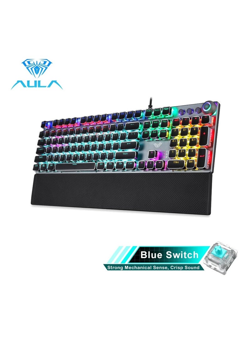 أولا لوحة مفاتيح ميكانيكية سلكية للألعاب F2088 بمفاتيح كاملة مضادة للتداخل ومقبض وسائط متعددة ومسند معصم قابل للإزالة - Image 1