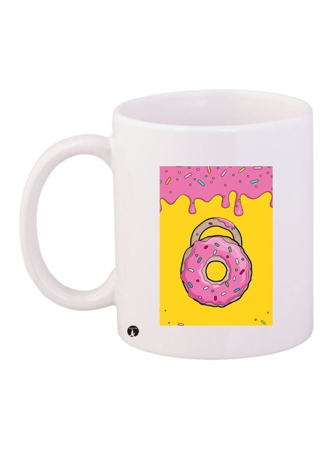 RYN Doughnut Printed Coffee Mug White/Pink/Yellow 11ounce