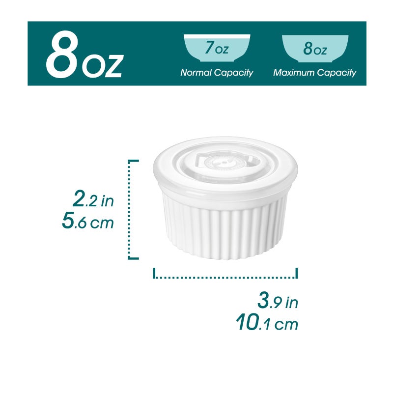 vancasso 8 oz Ramekins with Lid, Porcelain Creme Brulee Souffle Dishes, White Pudding Custard Cups Ramiken for Baking, Dishwasher and Oven Safe, Set of 6 - Image 2