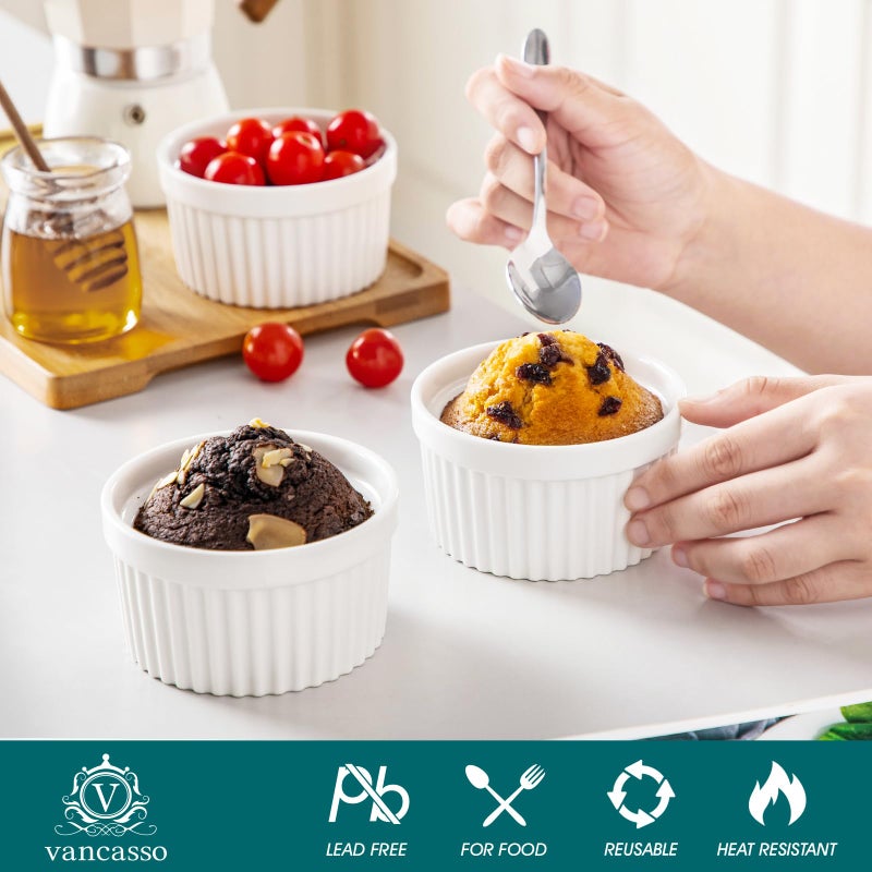 vancasso 8 oz Ramekins with Lid, Porcelain Creme Brulee Souffle Dishes, White Pudding Custard Cups Ramiken for Baking, Dishwasher and Oven Safe, Set of 6 - Image 3