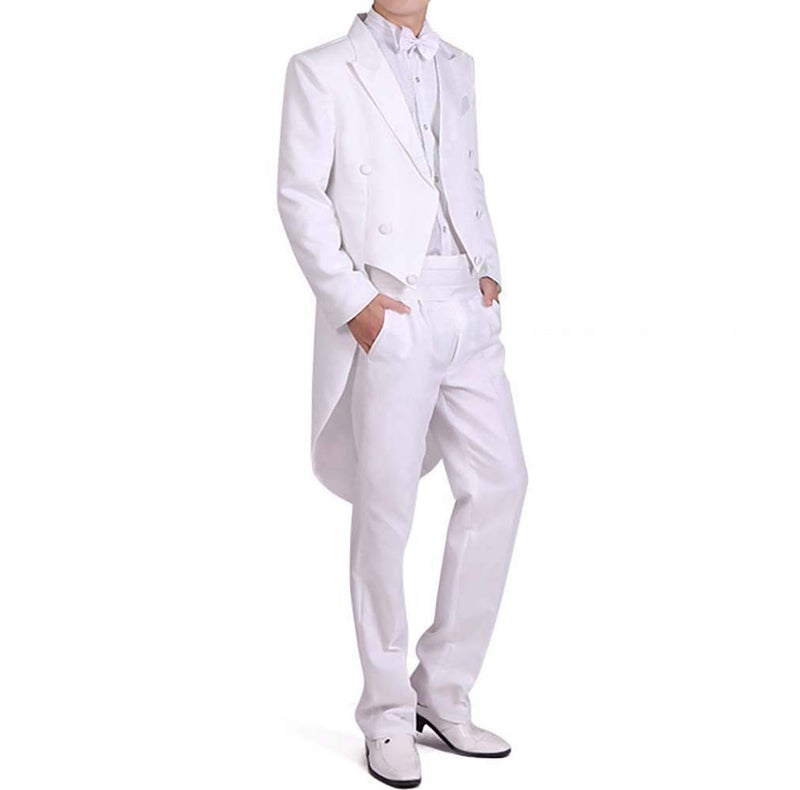 StarDY Men's Tuxedo Costume Classic Slim Fit Tuxedo Suit Chorus Musician Cosplay Adult Magician Tailcoat Magic White - Image 4