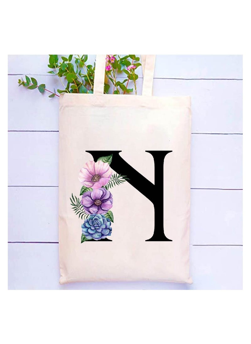 PRINTSHOP4ME Initial Letters Canvas Cotton Tote Bag, Cosmetic Pouch, and Stainless Steel Travel Mug - A Stylish Pack of 3 Combo Set for Girls - Gift for wedding - Gifts for girls - Gift for friends  - Image 2