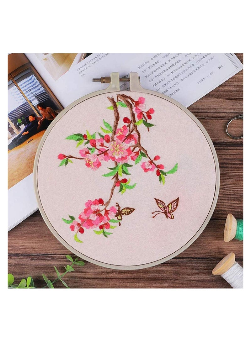 Y&D Embroidery Starter Kit with Pattern DIY Beginner Stitch Kit, Color Cross Threads Needle Point, Including Stamped Cloth, Bamboo Hoop, Threads, Needles (Butterfly)  - Image 1