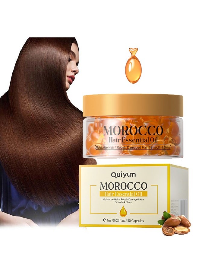 كويوم زيت المغرب العطري للشعر,مصل زيت الشعر, زيت العناية بالشعر, زيت تقوية الشعر, زيت مصل الشعر المضاد للتجعد, تعزيز اللمعان, مصل الشعر للشعر الجاف والتالف 1 مل/0.03 أونصة سائلة*50 كبسولة  - Image 1