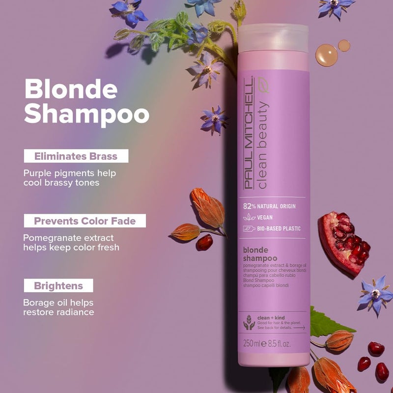 Paul Mitchell Clean Beauty Blonde Purple Shampoo, Gently Cleanses, Eliminates Brassy Tones, For Color-Treated Hair + Naturally Light Hair Colors, 1.7 fl oz