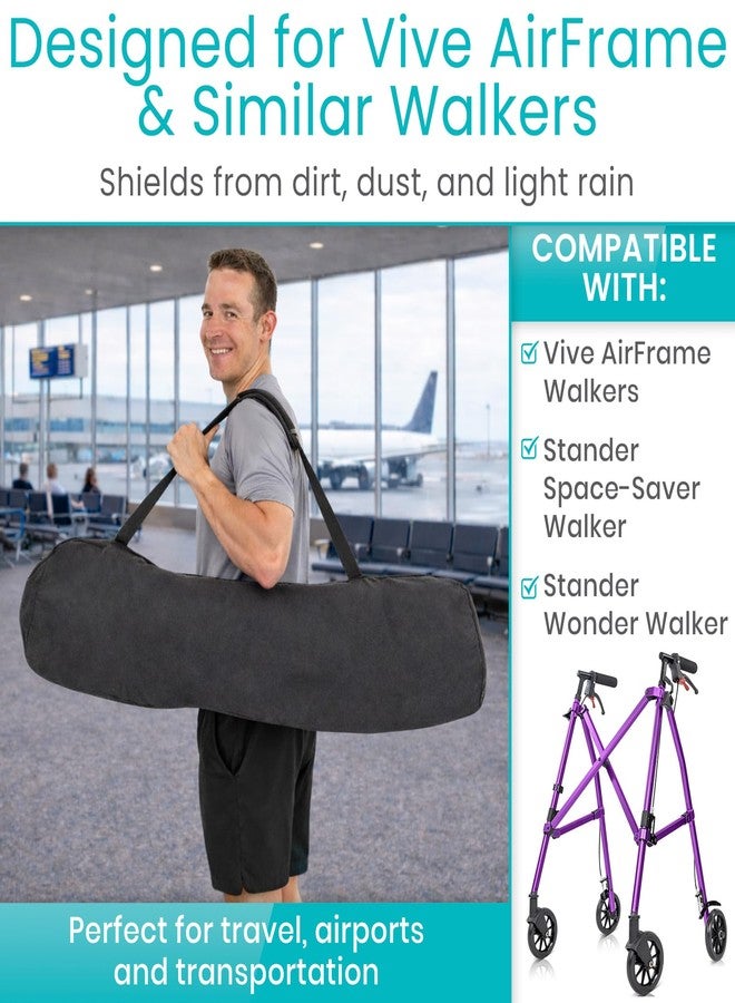 فايف حقيبة Vive Air Frame Rollator - غطاء سفر لجهاز Vive Rollator (48 بوصة × 16.9 بوصة)، غطاء نايلون خفيف الوزن للطائرة، ملحقات السفر والتخزين، محمولة مع حزام كتف - (رمادي داكن) - Image 5