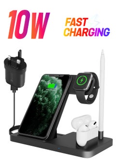 4-In-1 Wireless Charging Station with Adapter for Apple AirPods/Watch/Pencil/iPhone /Samsung