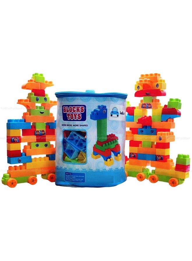 FunBlast كتل بناء بلاستيكية للأطفال؛ لعبة كتل بناء DIY للأطفال، ألعاب ألغاز للأطفال؛ ألعاب DIY للأطفال، لعبة تعليمية وتعلمية للأطفال؛ للبنات والأولاد 100 قطعة مع عجلات؛ متعددة الألوان - Image 3