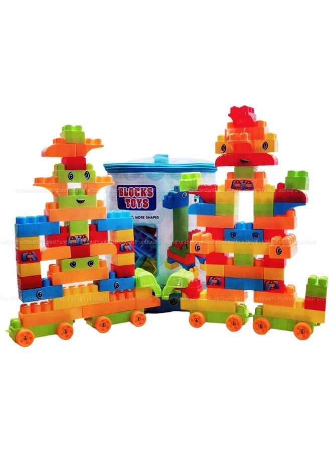 FunBlast كتل بناء بلاستيكية للأطفال؛ لعبة كتل بناء DIY للأطفال، ألعاب ألغاز للأطفال؛ ألعاب DIY للأطفال، لعبة تعليمية وتعلمية للأطفال؛ للبنات والأولاد 100 قطعة مع عجلات؛ متعددة الألوان - Image 4