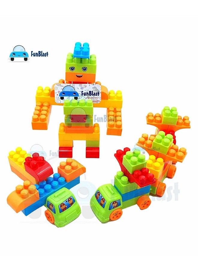 FunBlast كتل بناء بلاستيكية للأطفال؛ لعبة كتل بناء DIY للأطفال، ألعاب ألغاز للأطفال؛ ألعاب DIY للأطفال، لعبة تعليمية وتعلمية للأطفال؛ للبنات والأولاد 100 قطعة مع عجلات؛ متعددة الألوان - Image 5