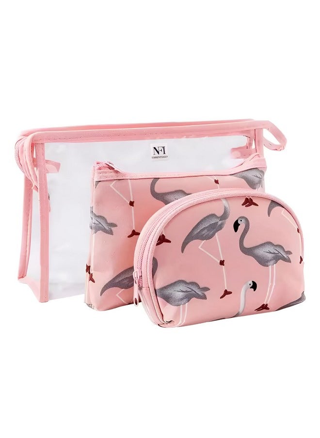 NFI essentials NFI essentials 3 Pcs. Cosmetic Pouch Makeup Pouch Vanity Bag Travel Organizer Toiletry Pouch for Women Zippered Pouch Set, Large, Medium, Small Makeup Bag  - Image 1