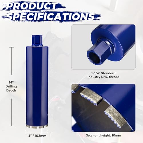 DaduoRi 4 Inch Core Drill Bit for Concrete with Rebar - 14" Depth, Wet Use Coring Bit, 1-1/4"-7 UNC, Upgraded Welded Teeth for Brick, Block, Masonry, Stucco, Alsphalt - Great for DIY & Pros (102mm) - Image 2