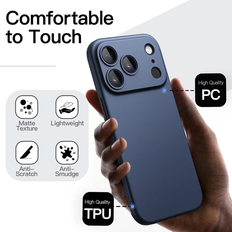 Slim Case for iPhone 17 Pro 6.3-Inch, Ultra-Thin Lightweight Minimalist Phone Cover with Camera Lens Protection, Matte Anti-Fingerprint Finish (Dark Blue) - Image 5
