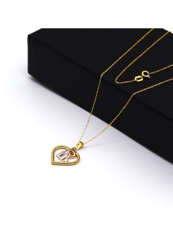Gold Zone - Real Gold 3 Color Heart Key Lock Necklace - Image 1
