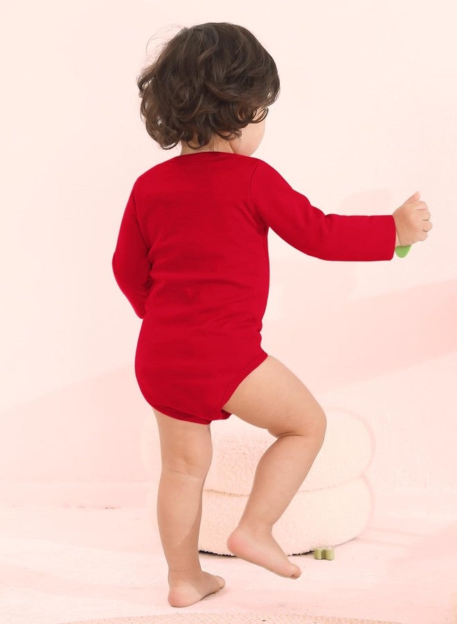 BesserBay 100% Cotton Baby Long Sleeve Heart Bodysuit Red Onesie 6-9 Months - Image 5