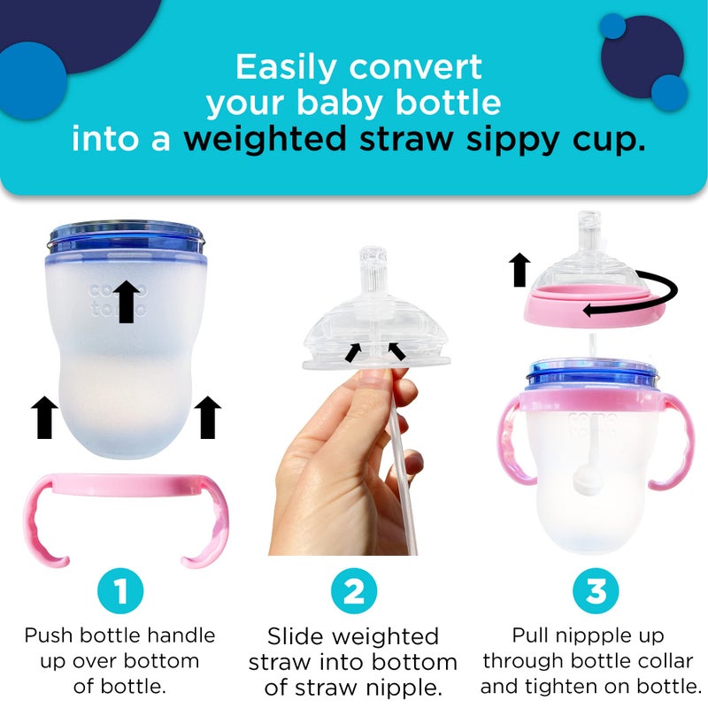 Botabee Straw Transition Cup Kit for Comotomo Baby Bottles | Conversion Kit Fits 5 & 8 Ounce Bottles | Soft, Silicone Straw Top Bottle Nipple & Weighted Straw to Help Baby - Pack of 2 (Pink) - Image 5
