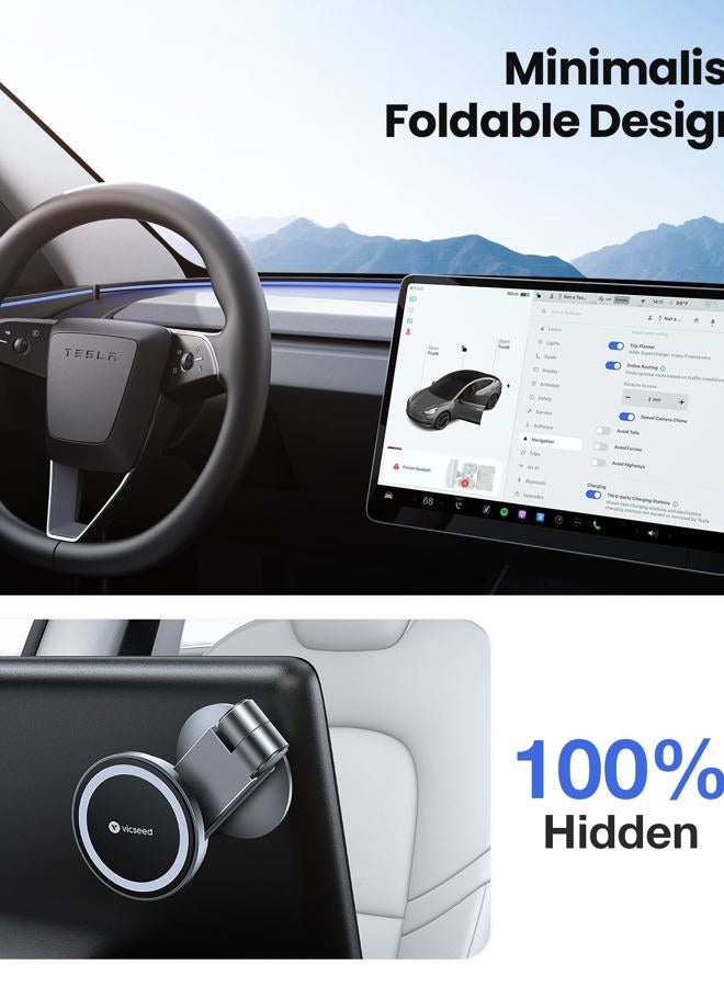 VICSEED Tesla Phone Mount【Strongest Magnet Power】Foldable Hidden Tesla Phone Holder Fit for All Phone, Tesla Model 3 Model Y for MagSafe Car Mount, Tesla Model 3 Accessories, Tesla Model Y Accessories - Image 2