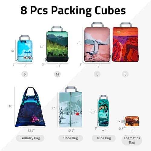Oriday Set of 8 compression packing cubes for travel accessories- Expandable bags for clothing, toiletry, backpacks, organizing essentials (Holiday) - Image 3