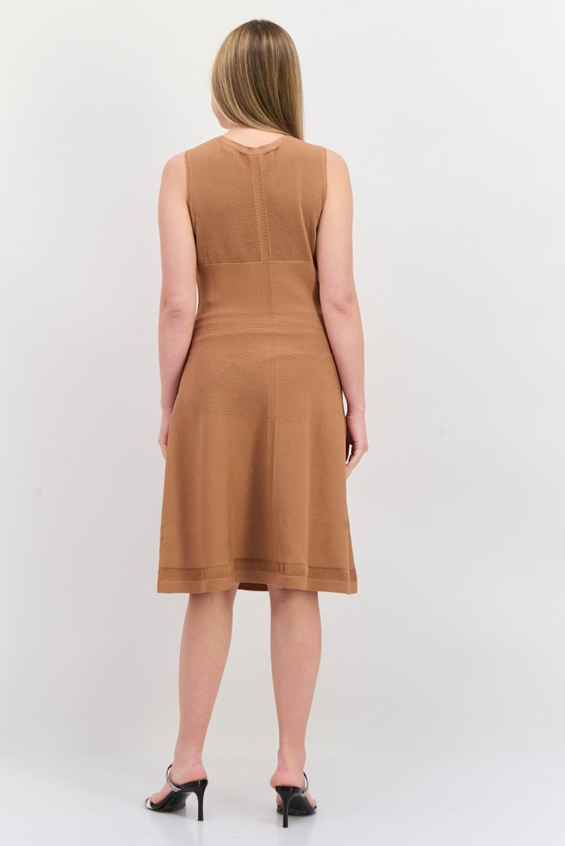 ESPRIT فستان ميني محبوك للنساء، تان - Image 4