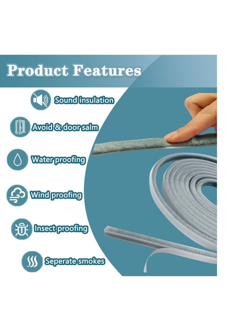 NIBEMINENT Weather Stripping Door Seal Self Adhesive Brush Strip for Windows and Doors Felt Window Insulation Sealing Weatherstrip 10M  - Image 4