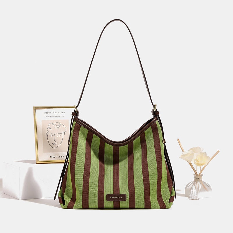 Internet Celebrant All-Match Arrival Striped Large Capacity Shoulder Underarm Bag High-End Tote Bag Canvas Bag Large Bag - Image 2