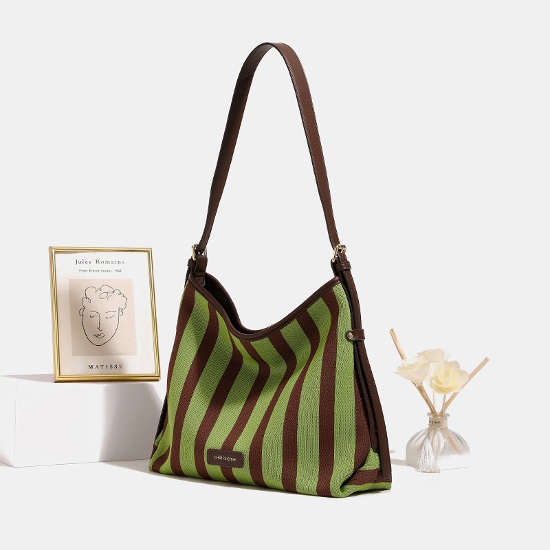 Internet Celebrant All-Match Arrival Striped Large Capacity Shoulder Underarm Bag High-End Tote Bag Canvas Bag Large Bag - Image 5