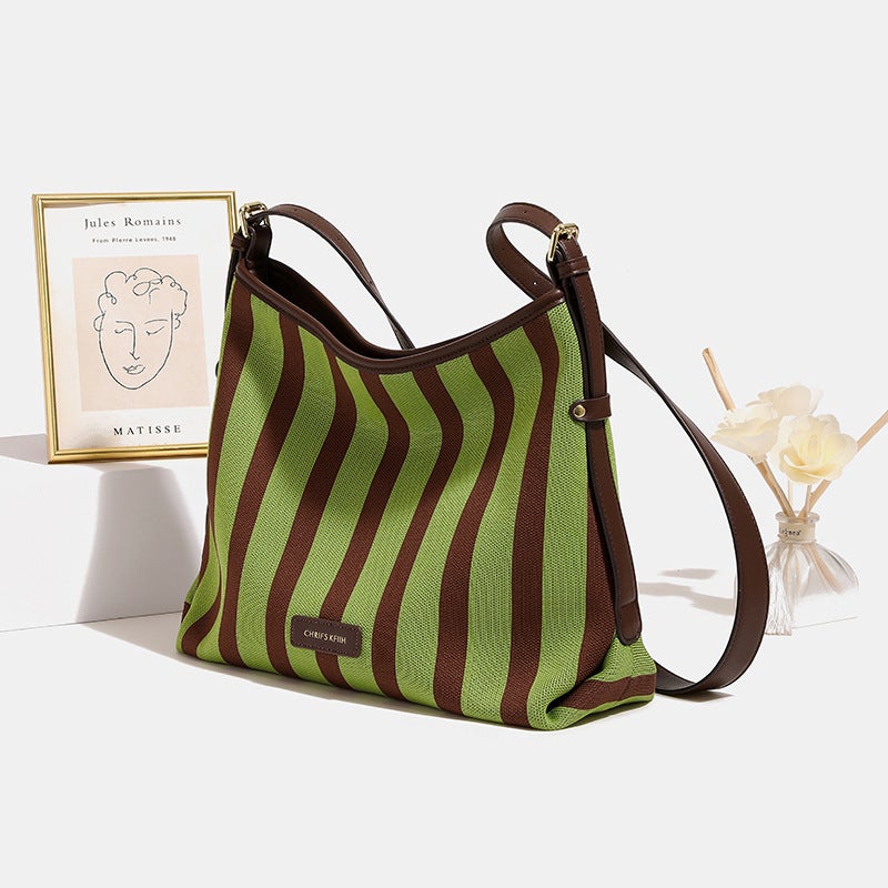 Internet Celebrant All-Match Arrival Striped Large Capacity Shoulder Underarm Bag High-End Tote Bag Canvas Bag Large Bag - Image 3