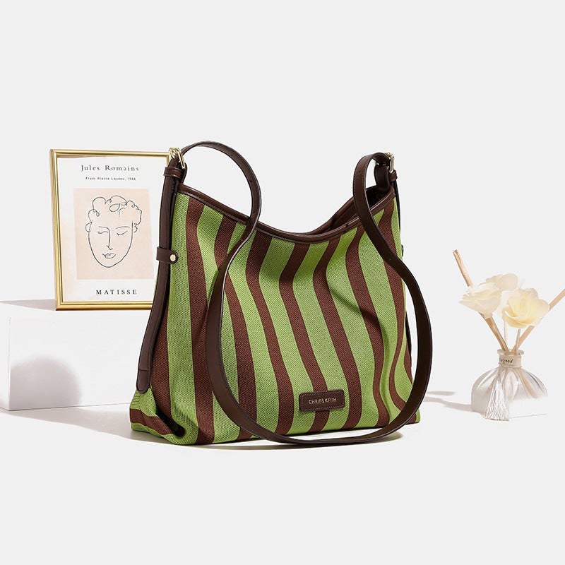 Internet Celebrant All-Match Arrival Striped Large Capacity Shoulder Underarm Bag High-End Tote Bag Canvas Bag Large Bag - Image 4