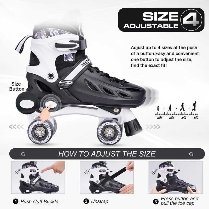 METROLLER Roller Skates for Girls Ages 5-8 8-12 and Boys Teens, Adjustable 4 Sizes for Kids Toddler Rollerskates with Light up Wheels, for Youth Women and Men - Image 2