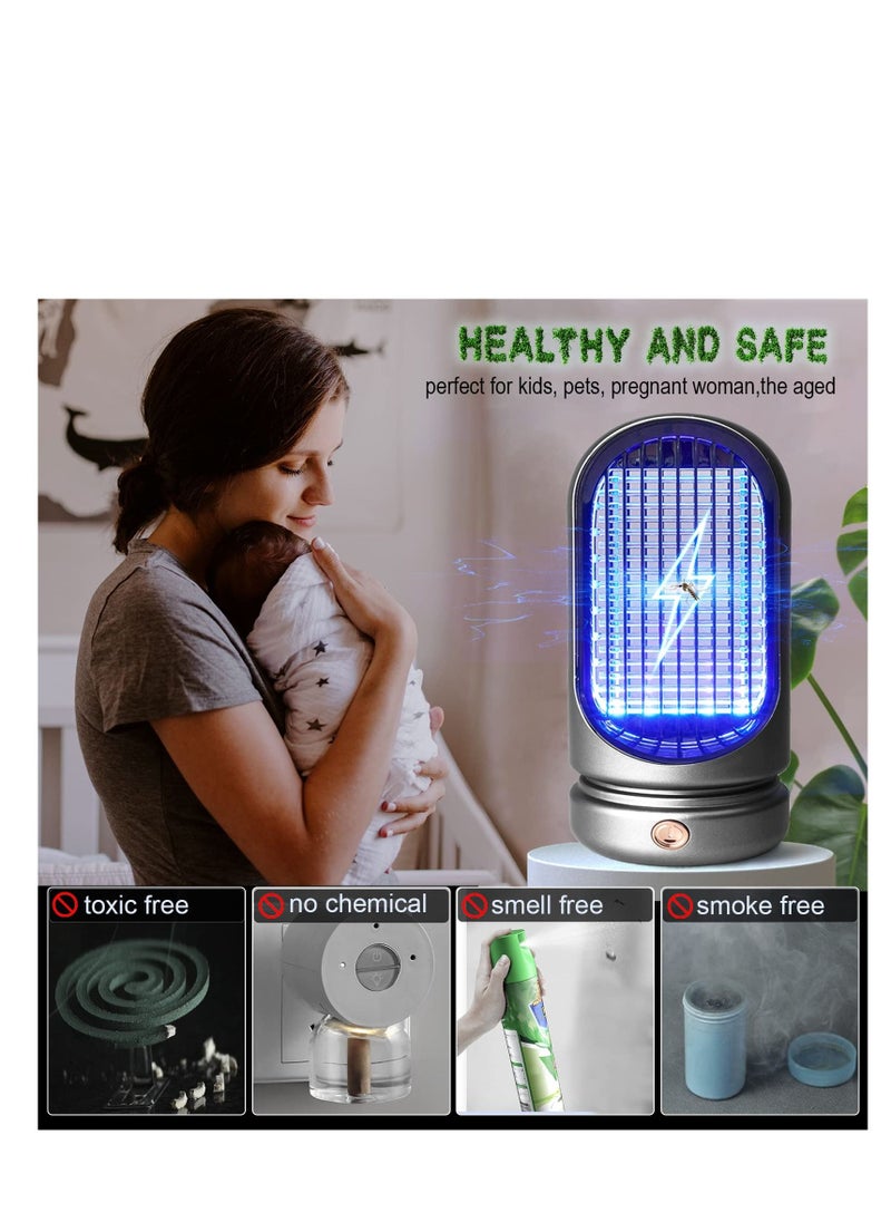 SYOSI - Mosquito Killer Lamp, USB Electric Fly Zapper Electric Bug Zapper Indoor, UV Insect Killer Mosquito Fly Killer for Home Indoor, Portable Fly Catcher Outdoor Fly Traps for Home Use(Silver) - Image 1