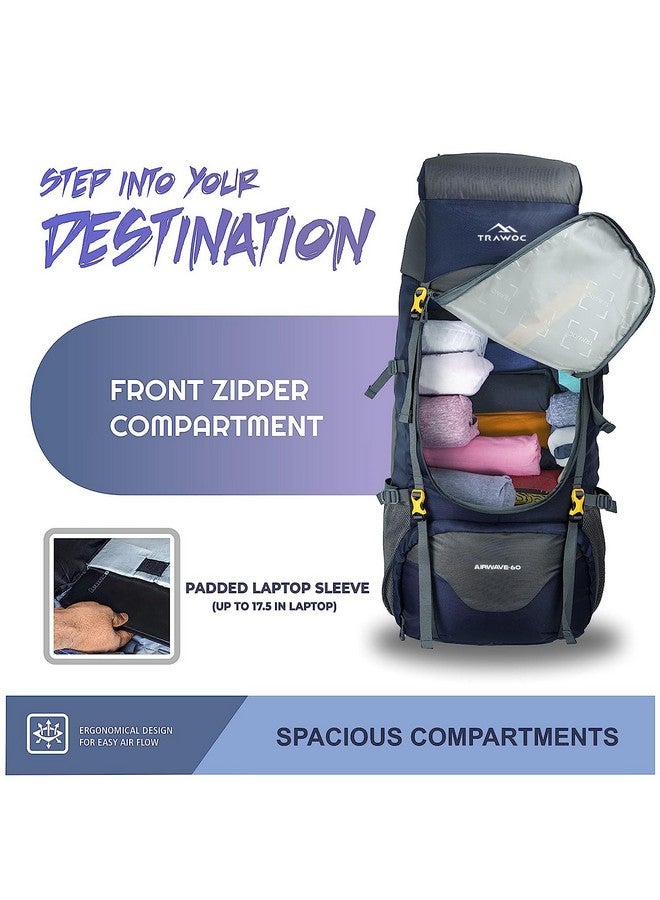 TRAWOC AIRWAVE 60L Travel Backpack Hiking Trekking Bag Camping Rucksack Bag for Men and Women, HK005, 3 Year Warranty, Grey - Image 5