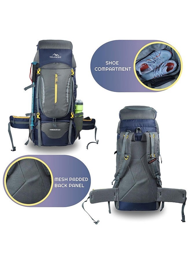 TRAWOC AIRWAVE 60L Travel Backpack Hiking Trekking Bag Camping Rucksack Bag for Men and Women, HK005, 3 Year Warranty, Grey - Image 3