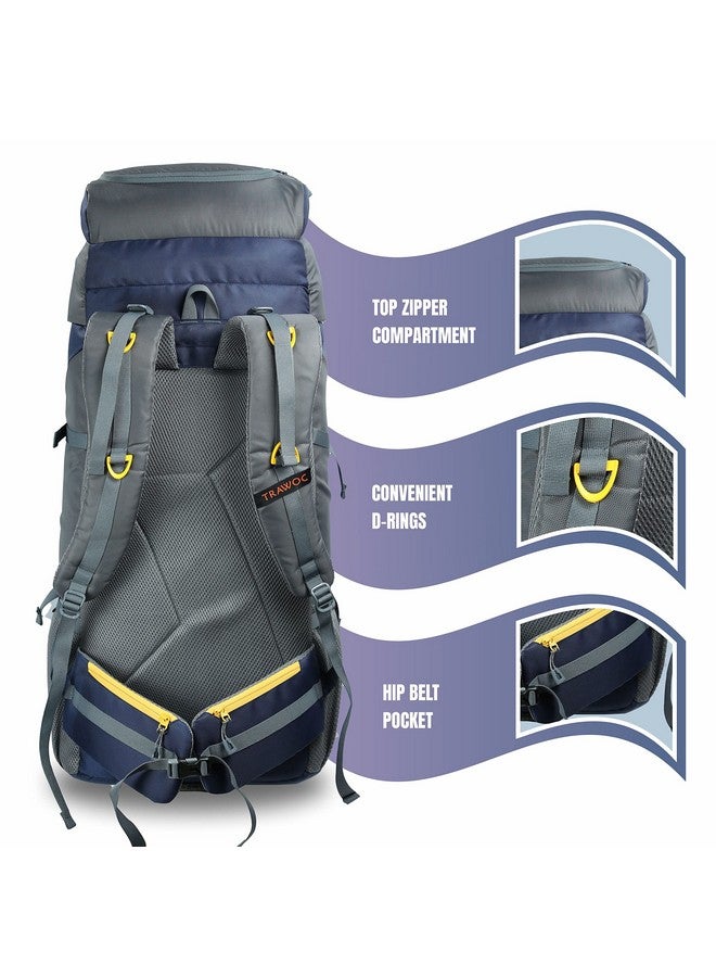 TRAWOC AIRWAVE 60L Travel Backpack Hiking Trekking Bag Camping Rucksack Bag for Men and Women, HK005, 3 Year Warranty, Grey - Image 2