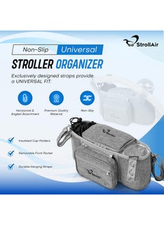 StrollAir Universal Stroller Organizer With Insulated Cup Holder Stroller Caddy Compatible With Cosmos Solo Nuna Baby Jogger Bumbleride Uppababy Parent Drink Holder Stroller Accessories (Grey)  - Image 3