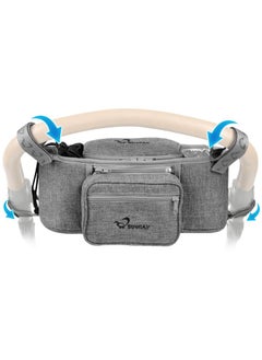 StrollAir Universal Stroller Organizer With Insulated Cup Holder Stroller Caddy Compatible With Cosmos Solo Nuna Baby Jogger Bumbleride Uppababy Parent Drink Holder Stroller Accessories (Grey)  - Image 2
