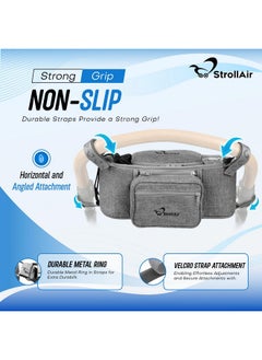 StrollAir Universal Stroller Organizer With Insulated Cup Holder Stroller Caddy Compatible With Cosmos Solo Nuna Baby Jogger Bumbleride Uppababy Parent Drink Holder Stroller Accessories (Grey)  - Image 4