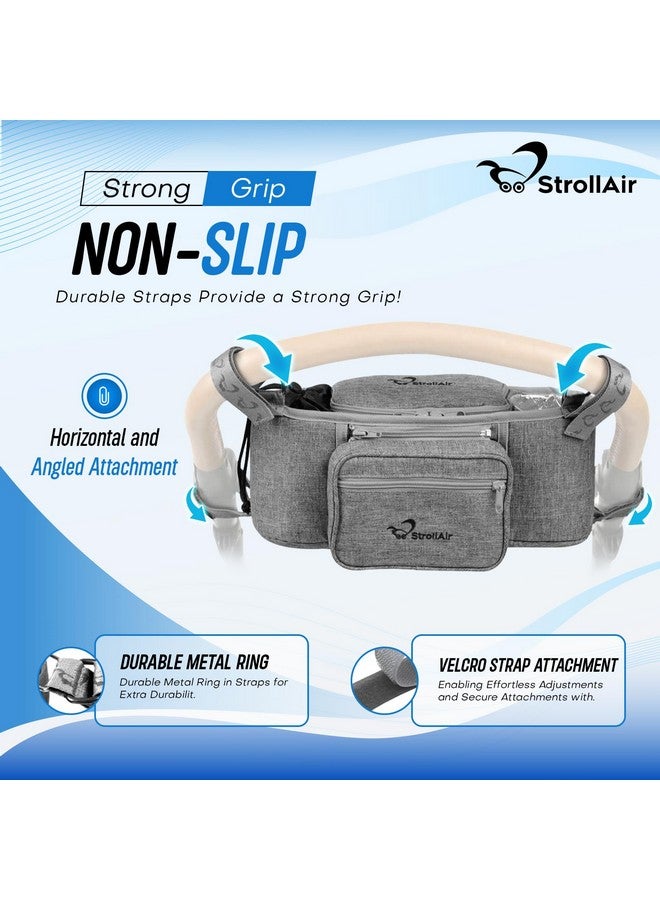 StrollAir Universal Stroller Organizer With Insulated Cup Holder Stroller Caddy Compatible With Cosmos Solo Nuna Baby Jogger Bumbleride Uppababy Parent Drink Holder Stroller Accessories (Grey)  - Image 4