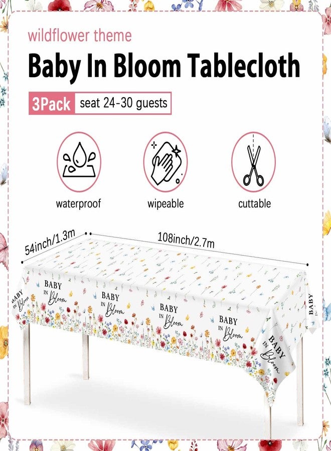 Heboland 3 Pack Baby in Bloom Baby Shower Tablecloth Decorations, Wildflower Floral Large Size 54 x 108 Inch Rectangular Plastic Tablecloth Party Decor - Image 5