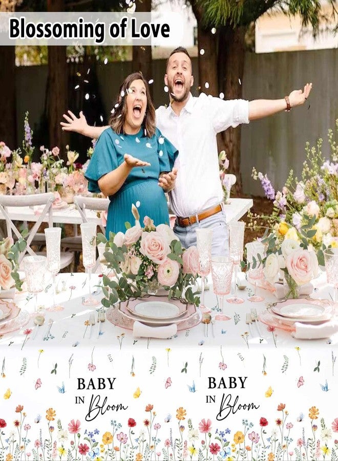 Heboland 3 Pack Baby in Bloom Baby Shower Tablecloth Decorations, Wildflower Floral Large Size 54 x 108 Inch Rectangular Plastic Tablecloth Party Decor - Image 3