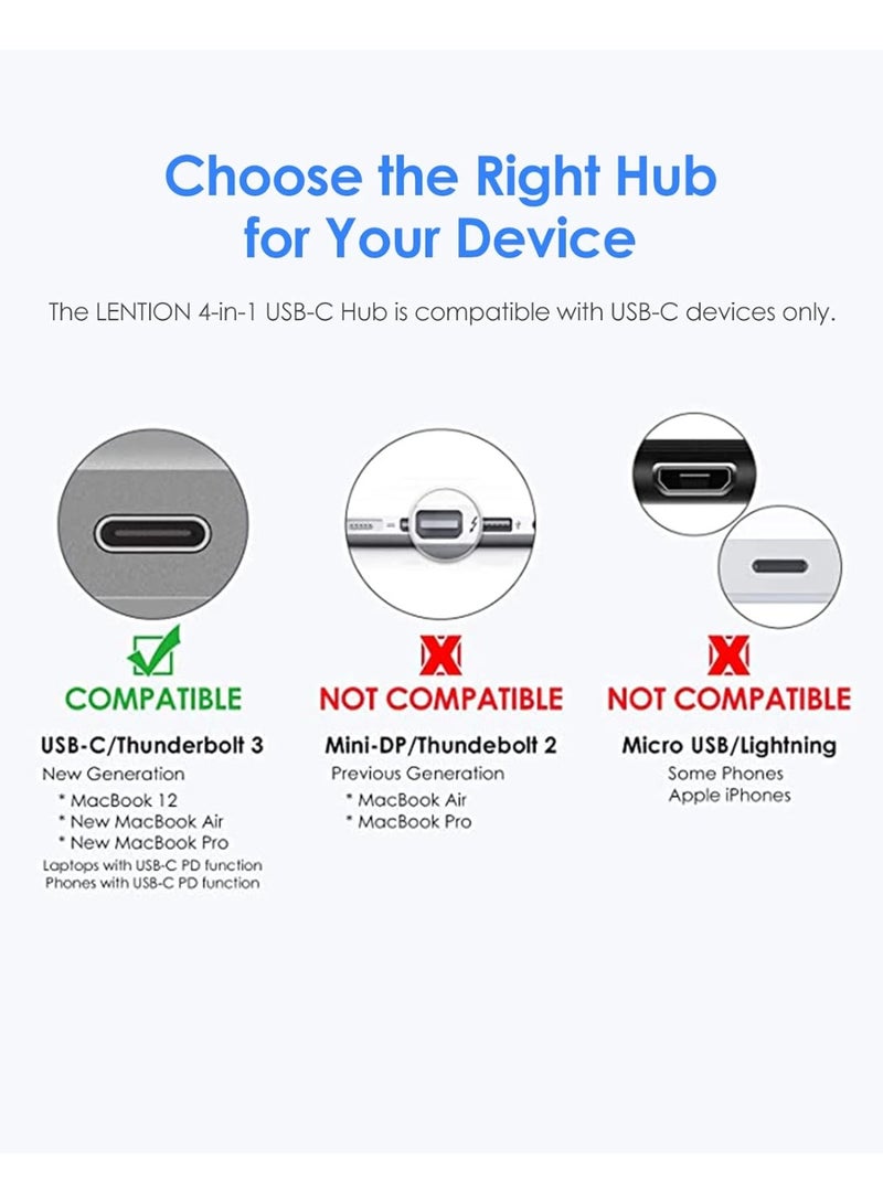 Lention LENTION 4-in-1 USB-C Hub with 3 USB 3.0 and Type C Power Delivery Compatible 2023-2016 MacBook Pro 13/14/15/16, New Mac Air/Surface, ChromeBook, More, Multiport Charging Adapter (CB-C13se, Rose Gold)  - Image 4