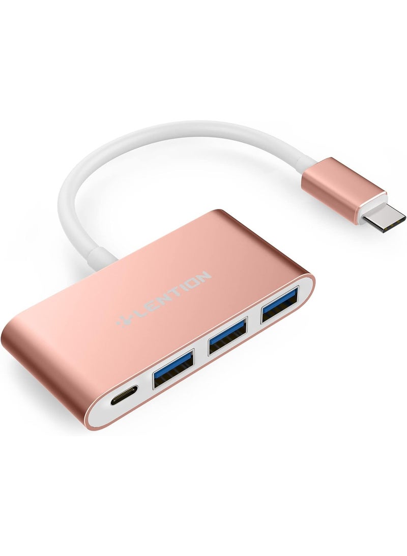 Lention LENTION 4-in-1 USB-C Hub with 3 USB 3.0 and Type C Power Delivery Compatible 2023-2016 MacBook Pro 13/14/15/16, New Mac Air/Surface, ChromeBook, More, Multiport Charging Adapter (CB-C13se, Rose Gold)  - Image 2
